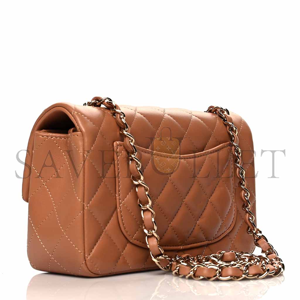 Ch*el lambskin quilted mini rectangular flap brown as1116 (20*13*6cm)